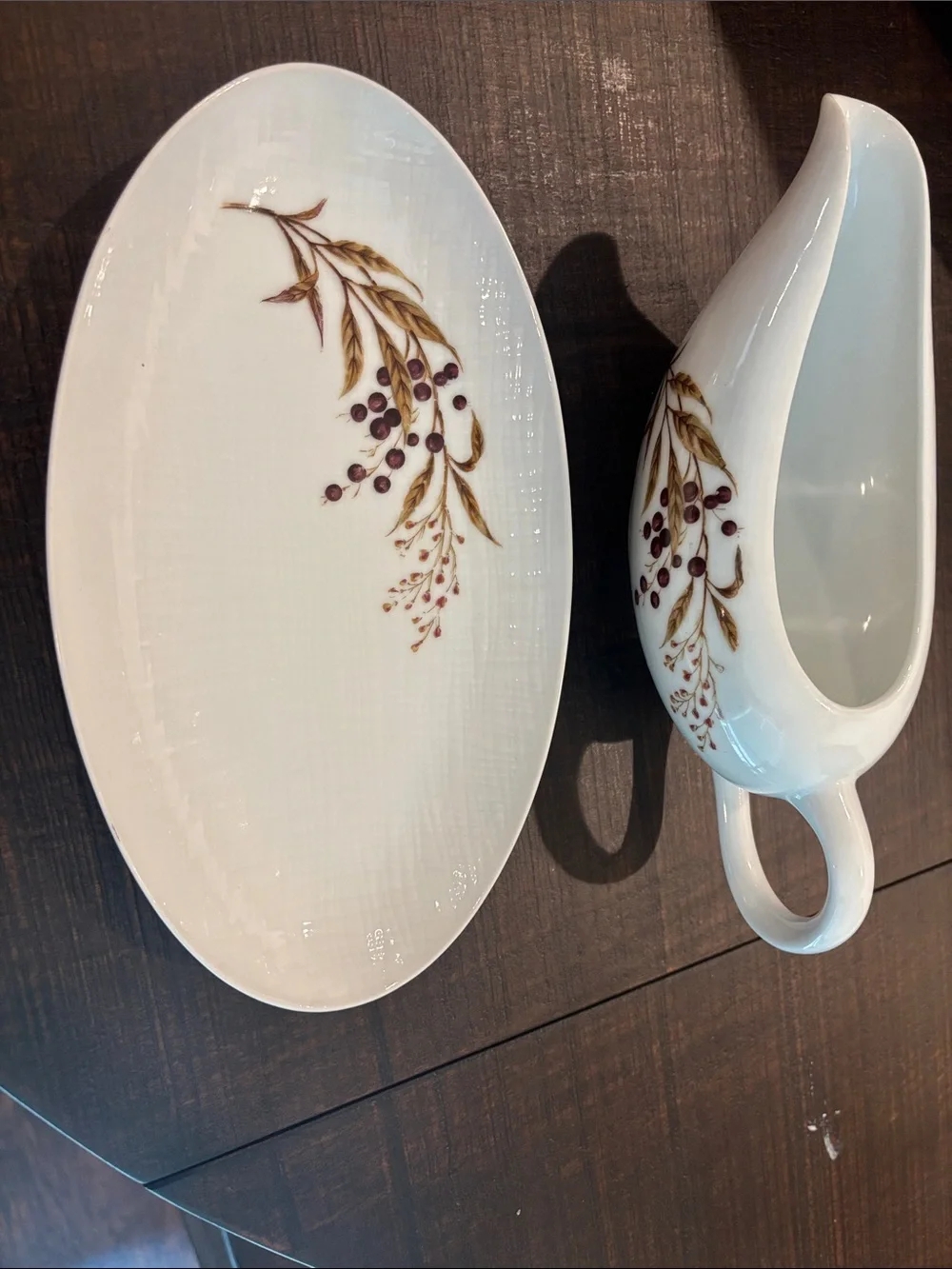 Vintage Fuji China Japan Mountain Berry Gravy Boat with Underplate Mid-Century